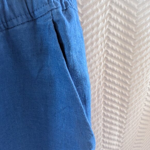 Mango MNG Blue Linen Cropped Pants Drawstring Waist Size Medium - Picture 6 of 9